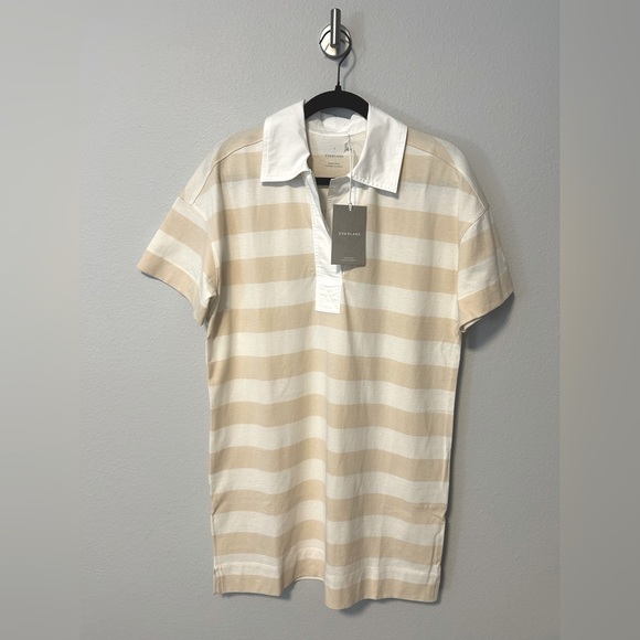 EVERLANE The Organic Cotton Polo Dress Tan and White Beige Size Small NWT - Picture 5 of 7